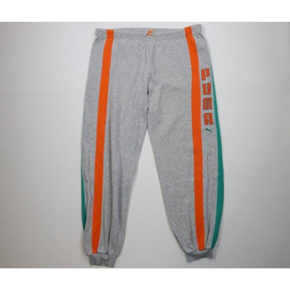 Vintage 80s 90s Puma Mens Large Spell Out Triblend Sweatpants Joggers Pants Gray - Picture 1 of 15